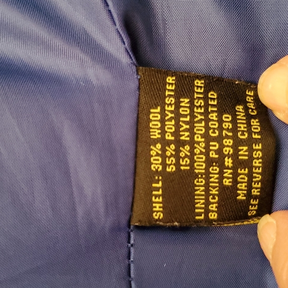 Retro 70's Pea Coat Coat Plaid Blue/Black Pockets Hood Wool Blend - Picture 7 of 11